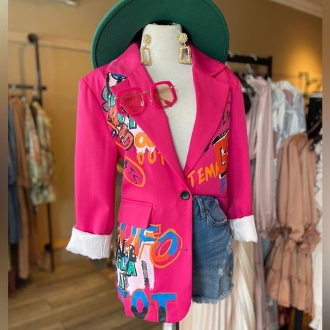 Graffiti Blazer, Elegant Summer Outfits, Painted Denim, Recycled Fashion, Classy Casual Outfits, Painted Clothes, Closet Fashion, Blazer Fashion, Colored Blazer