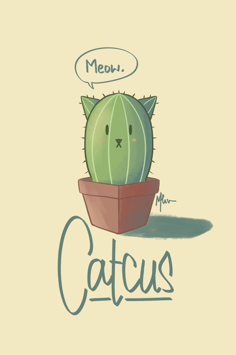 Cactus Doodle, Cactus Cat, Cactus Drawing, Cactus Illustration, Cat Plants, Doodle Design, Cat Doodle, Cute Puns, Minimalist Tattoos