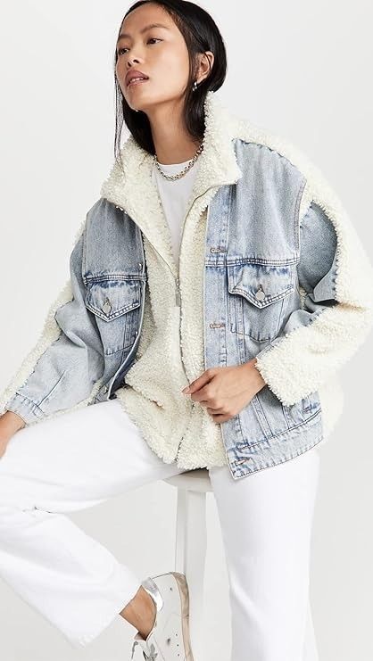 Denim Sherpa Jacket, 2024 Style, Stylish Coat, Bear Hug, Korean Fashion Trends, Sherpa Jacket, Fashion Deals, Blank Nyc, Light Wash Denim