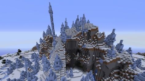 This seed for Minecraft spawns in a rare ice spikes biome Ice Spikes Minecraft, Minecraft Ice Biome, Ice Spikes, Minecraft Seed, Minecraft Stuff, Biome, Minecraft 1, Snow Mountain, Minecraft