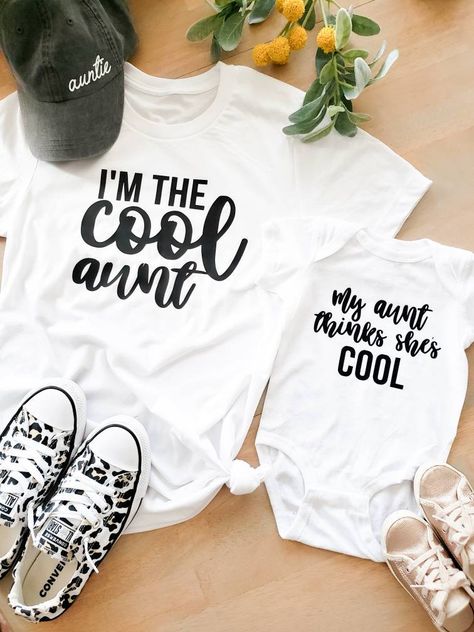 Are you The cool aunt that wants to match with your niece then this these tees are perfect for you guys. Adult Tee 4.2 oz.(US) 7 oz.(CA), 100% airlume combed and ringspun cotton, 32 singles Ash is 99/1 airlume combed and ringspun cotton/polyester Retail fit Unisex sizing Coverstitched collar and sleeves Shoulder-to-shoulder taping Side seams Child tee 4.5 oz. 100% combed ringspun cotton fine jersey Ash is 98/2 combed ringspun cotton/polyester Heather is 93/7 combed ringspun cotton/polyester CVC Aunt And Niece Matching Clothes, Cute Aunt And Niece Shirts, Auntie And Me Shirts, Matching Aunt And Nephew Shirts, Matching Auntie And Niece Shirts, Aunt Shirts For Babies, Auntie Niece Shirts, Aunt Nephew Shirts, Aunt And Baby Matching Shirts