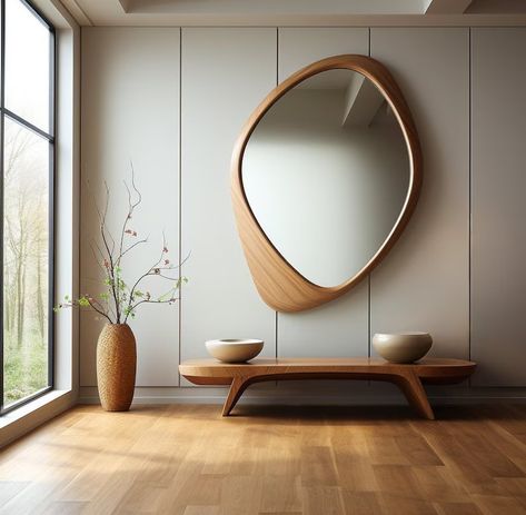 Cool Mirror, Wooden Frame Mirror, Blob Mirrors, Venice House, Small Console Table, Mirror Home Decor, Irregular Mirror, Wooden Mirror Frame, Decor Mirror