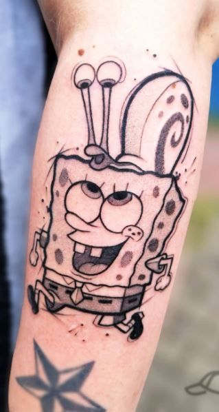 Mr Cartoon Tattoo, Spongebob Tattoo, 12 Tattoos, Matching Best Friend Tattoos, Fan Tattoo, Cartoon Character Tattoos, Flash Tattoo Designs, Gaming Tattoo, Tatuaje A Color