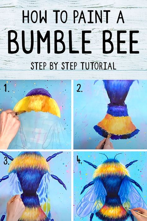 Bee Painting Acrylic, Paint A Bee, Bee Doodle, Bee Hive Craft, Bumble Bee Art, Bee Wings, Bee Drawing, Acrylic Art Projects, Bee Painting