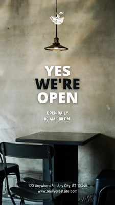 https://www.canva.com/templates/EAE7B23li0U-black-and-white-simple-shop-open-cafe-instagram-story/ Cafe Instagram Story, Instagram Posts Design, Open Cafe, Street Food Design, Shop Story, Open Shop, Concept Board, We Are Open, Instagram Story Template