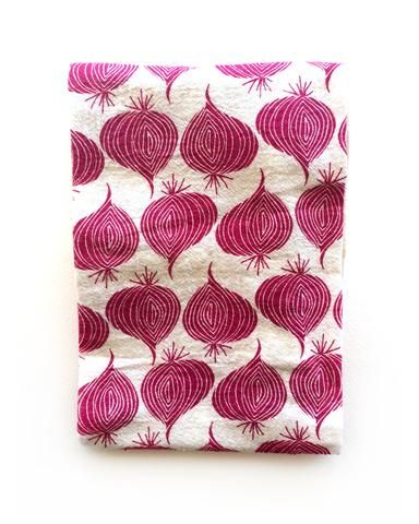 flour sack tea towel . red onions Onion Tea, Screen Print Tea Towels, Tea Towels Diy, Carved Stamps, Hand Carved Stamps, Flour Sack Tea Towels, Stamp Carving, Handmade Stamps, Providence Rhode Island