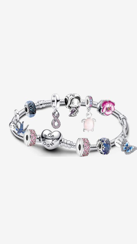 Cute blue and pink pandora charm bracelet Pandora Charms Pink, Pandora Blue, Pandora Earrings, Pandora Pink, Piercing Ring, Pandora Bracelet Charms, Pandora Charm, Pandora Bracelets, Pink Bracelet