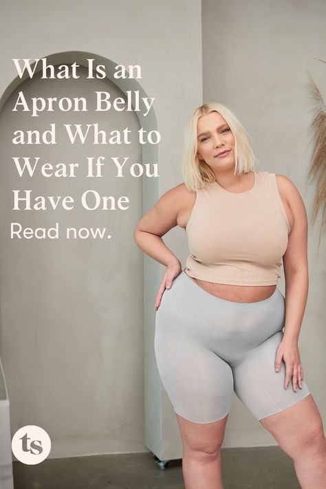 Apron belly, also known as pannus stomach or an abdominal pannus, is a term used to describe a stomach with skin and tissue that hangs down from the abdomen. At Thigh Society, we love and embrace all body types, and believe that learning how to describe our own bodies is empowering. Read more on the blog! #ApronBelly #PannusStomach #AbdominalPannus #ThighSociety #BodyConfidence #BodyNeutrality #BodyPositivity