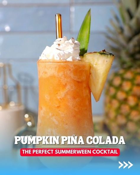 Thirsty Bartenders on Instagram: "I heard we’re celebrating summerween and I’m here for it! 🎃 Let’s make a Pumpkin Piña Colada for your summerween festivities🍍  📥 Say PUMPKIN and I’ll send you where you can find my go-to canned pumpkin.  Pumpkin Piña Colada Ingredients: • 2 oz pineapple juice • 1.5 tbps pumpkin pureé • 3 oz coconut cream • 2 oz rum • 1.5 cups ice • ¼ teaspoon cinnamon • pinch of nutmeg • whipped cream • pineapple wedge & pineapple leaf garnish  #summerween #pumpkin #pumpkinpinacolada #pinacolada #cocktails #summerdrinks #summercocktails #cocktails #halloween #halloweencocktails #halloweendrinks" Halloween Pina Colada, Fun Halloween Drinks, Pumpkin Juice, Halloween Baby Shower Theme, Pumpkin Pumpkin, Halloween Cocktails, Halloween Drinks, Canned Pumpkin, Summer Cocktails