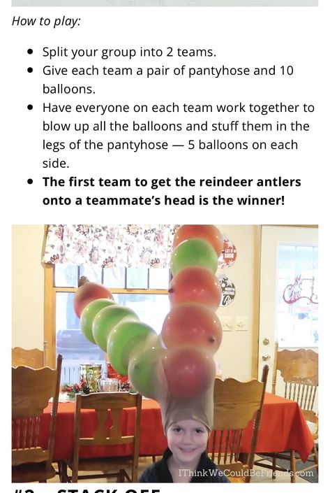 Pantyhose Reindeer Balloon Game, Fun Games For Xmas Party, Reindeer Panty Hose Game, Christmas Pep Rally Ideas, Friendsmas Party Ideas Kids, Christmas Party Competition Games, Christmas Game Show Ideas, Holiday Games For Adults Hilarious, Company Christmas Party Ideas Games