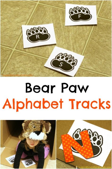 Bear Paw Alphabet Tracks are a fun way to practice letter recognition, letter sounds, and more. Bear Letter Activities, Bear Storytime, Hibernation Preschool, Bear Activities, Toddler Storytime, Preschool Creative Art, Daycare Themes, Winter Activities Preschool, Summer Job