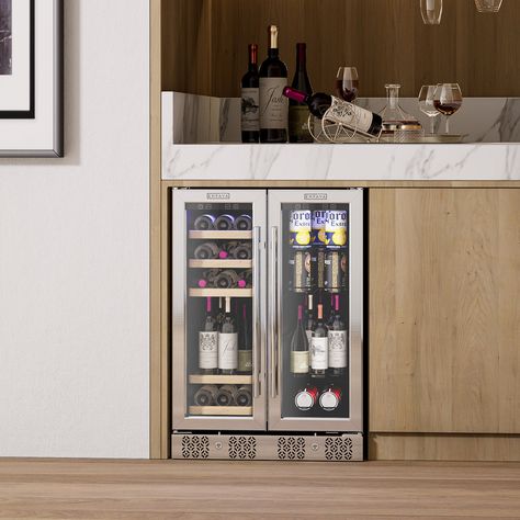 Top Rated Empava® Wine And Beverage Fridge | 24" Dual Zone – Empava Appliances Bar With Undercounter Fridge, Undercounter Fridge, Wine Fridges, Under Counter Fridge, Bar Unit, Beverage Fridge, Wine Refrigerator, Blue Led Lights, Humble Abode