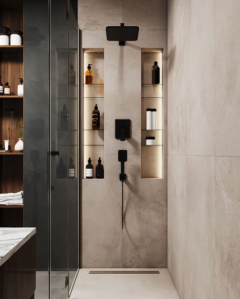 Toilet Niche Design, Toilet Niche, Bathroom Niche Design, Powder Bathroom Design, Bathroom Niche Ideas, Bathroom Modern Luxury, Bath Shelves, Toilet Design Modern, Modern Bathroom Design Ideas