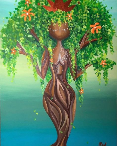 Tree Goddess, Spiritual Paintings, Cute Canvas Paintings, Black Art Painting, Afrocentric Art, Art Tree, Canvas Painting Designs, Theme Color, Small Canvas Art