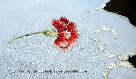 Society Silk carnation. Beautiful shading! Carnation Flower Embroidery, Carnation Embroidery Patterns, Embroidery Carnation Flower, Embroidered Carnation, Embroidery Carnation, Carnation Embroidery, Red Carnation, Swift Tour, Carnation Flower