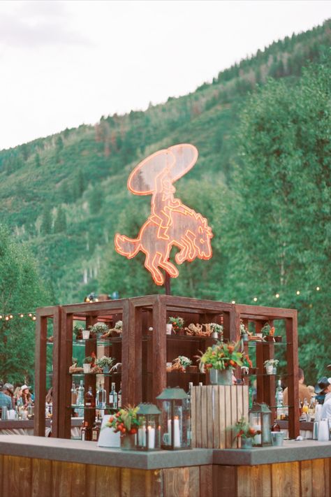 A custom cowboy bar sign Million Dollar Cowboy Bar Wedding, Western Party Entrance, Cowboy Chic Party Decor, Nashville Theme Wedding, Coastal Cowgirl Wedding Aesthetic, Out West Wedding, Desert Cowboy Wedding, Cowboy Engagement Party, Glam Western Party