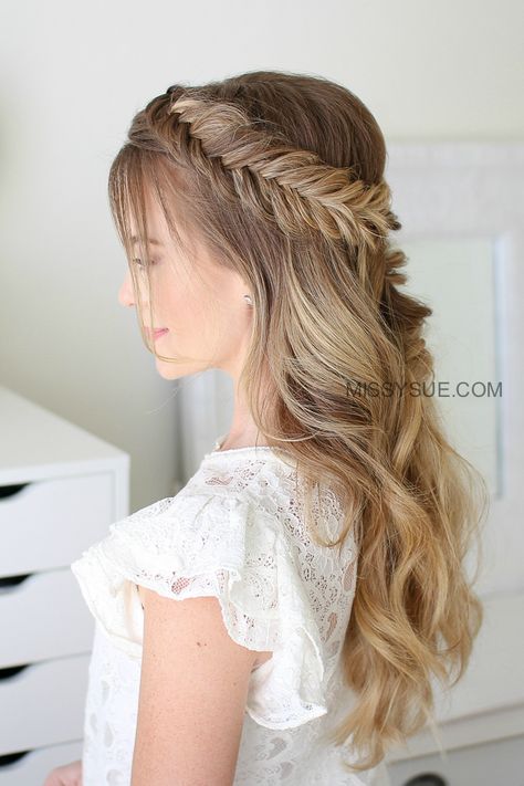 Dutch Fishtail Topsy Tail Braid | MISSY SUE Fishtail Crown Braid Half Up, Front Fishtail Braid Hairstyles, Missy Sue Hairstyles, Topsy Tail Braid, Down Hairstyles With Braids, Dutch Fishtail, Topsy Tail, Missy Sue, Fishtail Hairstyles