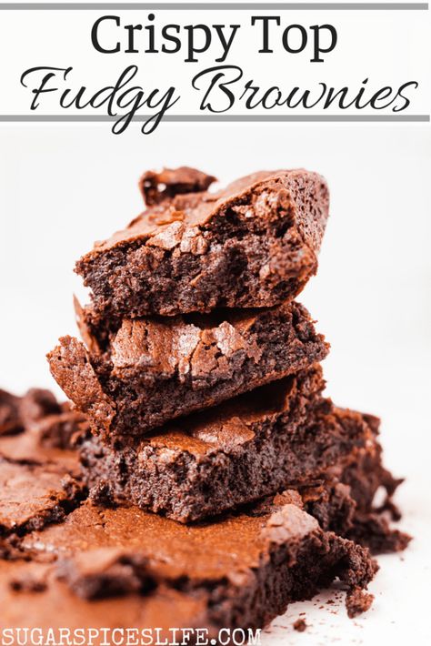 These Crispy Top Fudgy Brownies are soft and fudgy with a crispy, sweet top. Baked in parchment paper so that even the sides are soft and chewy. Addictively delicious. Fudgy Brownies Recipe, Chewy Brownies Recipe, Fudgy Brownie Recipe, Best Brownie Recipe, Chewy Brownies, Brownie Toppings, Dessert Bar Recipe, Delicious Brownies, Sweet Top