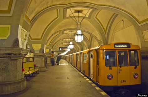 20 Coolest Subway Stations Around The World | Fodor's Subway Station, Russian Metro Station, Stockholm Subway Station, Underground Metro Station Design, Inside A Subway Train, Metro Subway, Berlin Travel, Metro System, Berlin City