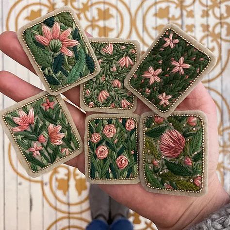 Romantic Floral Patch 06 - Hand stitched | defnegunturkun Pola Sulam, Creative Embroidery, Embroidery Floral, 자수 디자인, Hand Embroidery Art, Embroidery Jewelry, Stuffed Toys, Embroidered Jacket, Hand Embroidery Patterns