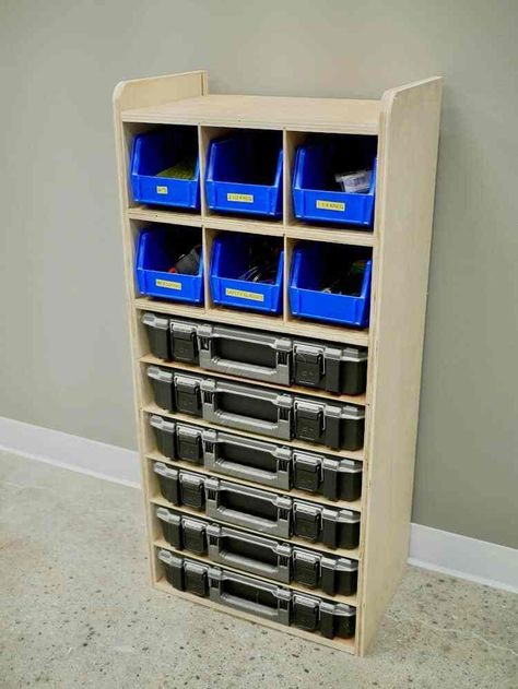 Small Parts Organizer » Rogue Engineer Ivar Regal, Parts Organizer, Small Parts Organizer, Bedroom Decorating Ideas, Free Plans, Organization Planning, Organization Solutions, Bedroom Decorating, Workshop Storage