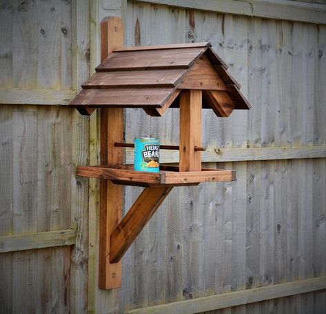 Handmade Wall Fence Mounted Bird Feeder Table | Etsy Bird Feeding Table, Bird Feeder Station, Wood Bird Feeder, Wooden Bird Feeders, Bird Tables, Birdhouse, Bird Houses Ideas Diy, Bird House Feeder, Bird House Plans