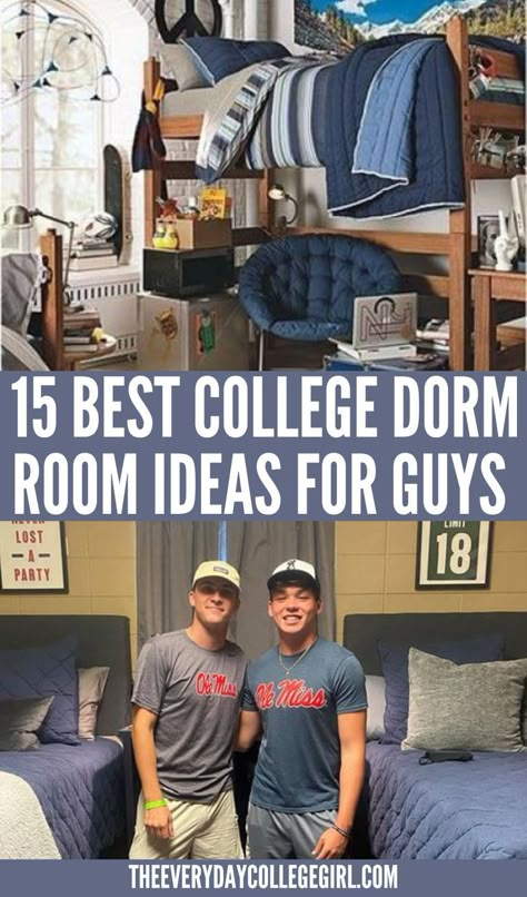 Dorm Room Ideas For Guys Dorm Room Ideas Guys, Cool Dorm Room Ideas, Boy College Dorms, Trendy Dorm Room Ideas, College Dorm Room Ideas For Guys, Room Ideas For Guys, Dorm Room Ideas For Guys, College Dorm Hacks, College Dorm Room Organization