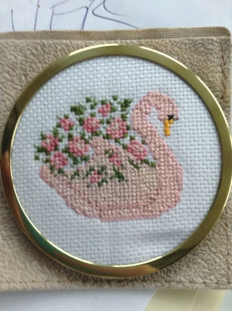 Swan cross stitch compact mirror Coquette Cross Stitch, Swan Cross Stitch, Video Pink, Compact Mirror, Swans, Craft Videos, Cross Stitch Designs, Crafts To Sell, Cross Stitch Embroidery