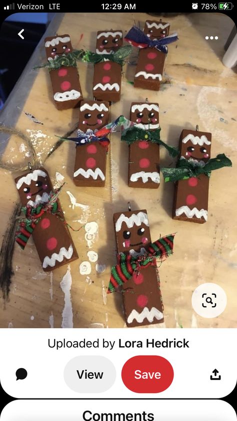 Wooden Ice Cream Spoon Crafts Christmas, What To Do With Jenga Blocks, Ornaments Made With Jenga Blocks, Jenga Block Gingerbread Man, Christmas Jenga Block Crafts, Jenga Ornaments Diy, Jenga Christmas Ornaments Diy, Jenga Block Snowman, Jenga Block Ornaments Diy