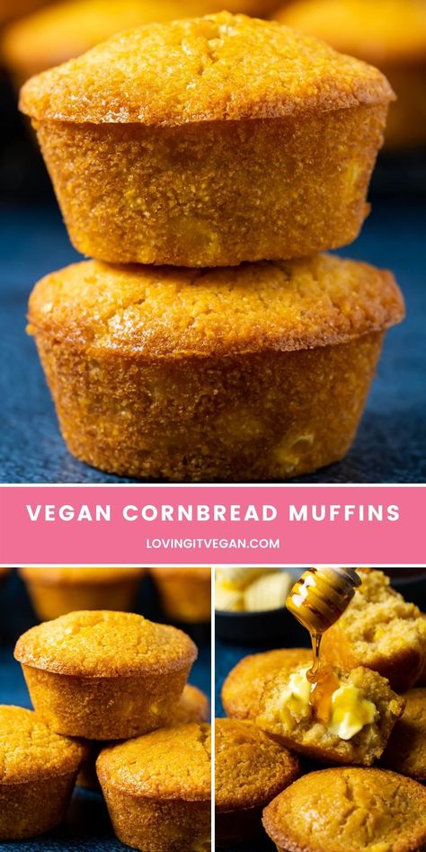 Vegan Gluten Free Cornbread Muffins, Best Vegan Cornbread, Vegan Gf Cornbread, Corn Bread Vegan, Cornmeal Recipes Vegan, Vegan Baked Recipes, Vegan Savory Muffins, Cornbread Recipe Vegan, Best Cornbread Muffins