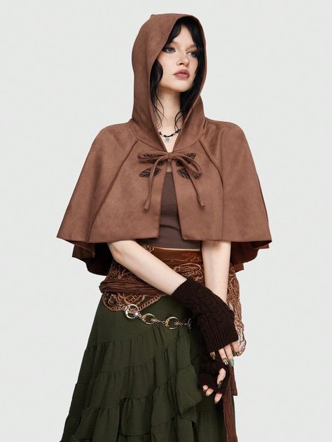 Brown Casual,Cute Collar Three Quarter Length Sleeve Polyester Plain Cape Embellished Non-Stretch  Women Clothing Casual Fantasy Clothing, Nordic Clothing, Cloak Outfit, Art Costumes, Mantel Cape, Medieval Armour, Studio Photography Fashion, Star Wars Fashion, Wood Clothes