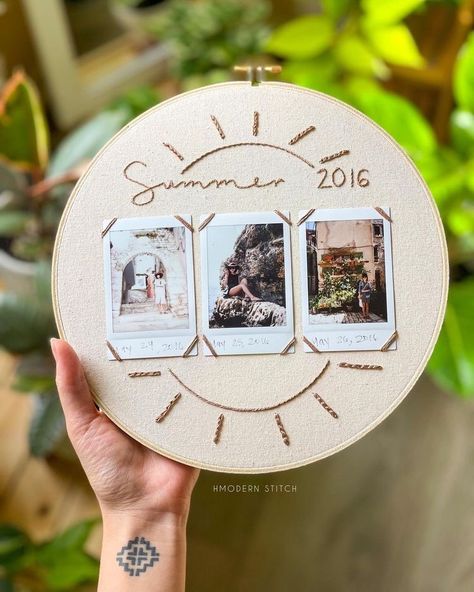 Displaying Embroidery, Polaroid Embroidery, Embroidery Room Decor, Embroidery Hoop Designs, Embroidery Picture Frame, Embroidery Hoop Diy, Embroidery Gift Ideas, Drawing Embroidery, Tshirt Embroidery