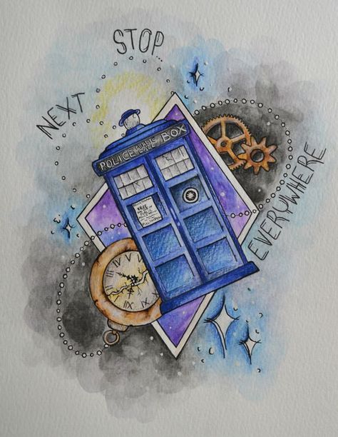 Lovely art by Lady Gabe Tardis Drawing, Doctor Who Drawings, Kunst Tattoos, Doctor Who Fan Art, Idee Cricut, Doctor Who Art, Doctor Who Tardis, Eleventh Doctor, 1 Tattoo