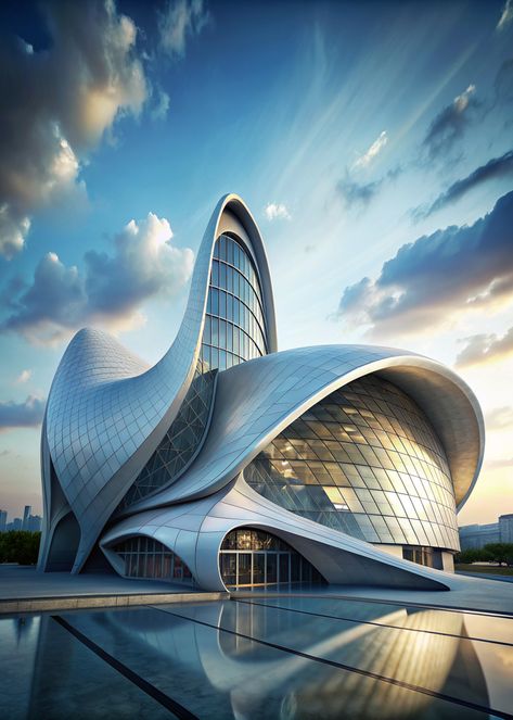 Zaha Hadid's unique architectural style is defined by curved lines and sculptural shapes. Her buildings are often described as fluid and organic, and they often blur the lines between interior and exterior space. #architecture #design #zahahadid #building #curves #organic #sculptural #interior #exterior Avante Garde Architecture, Geometric Shapes In Architecture, Organic Shapes Architecture, Organic Shaped Buildings, Curve Building Architecture, Organic Building Architecture, Zaha Hadid Architecture Buildings, Oval Building, Sculptural Interior