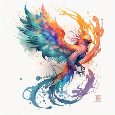 Tattoo Ideas Phoenix Design, Phoenix Watercolor Tattoo, Phoenix Tattoo Color, Spine Tattoo Designs, Watercolor Phoenix Tattoo, Phoenix Tattoo Feminine, Phoenix Artwork, Phönix Tattoo, Art Statement