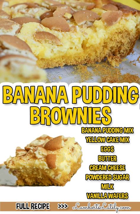 This recipe for Banana Pudding Brownies uses 7 simple ingredients to create a delicious dessert. Enjoy a buttery blondie topped with a creamy banana pudding layer. Nutter Butter Banana Pudding, Peanut Butter Banana Pudding, Banana Pudding Brownies, Recipe For Banana Pudding, Creamy Banana Pudding, Pudding Brownies, Chewy Bars, Tech Decor, Banana Desserts