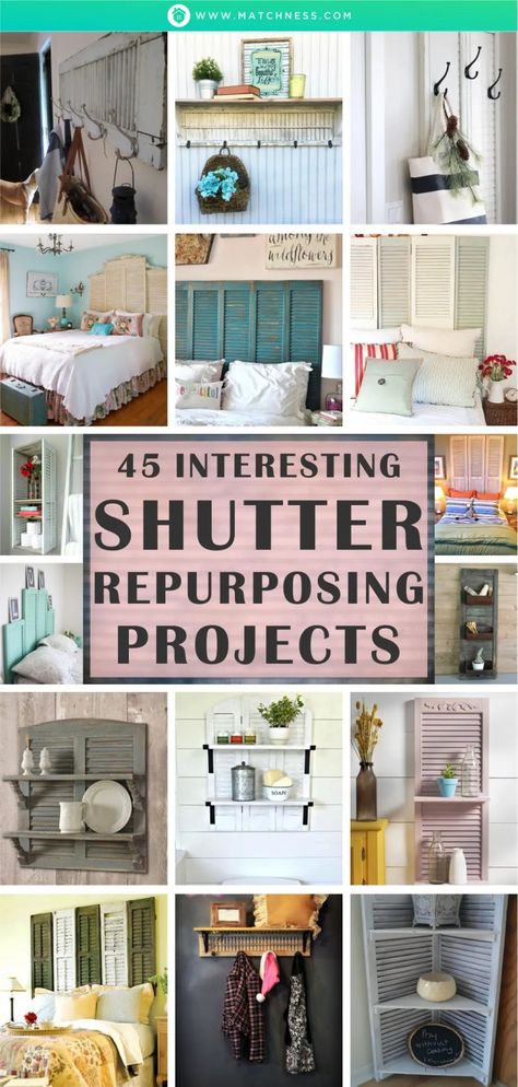 45 Interesting Shutter Repurposing Projects - Matchness.com Upcycle Shutters Diy, Shutter Table Diy, Upcycled Shutters, Window Shutter Crafts, Old Shutters Decor, Old Wooden Shutters, Shutters Inside, Shutters Repurposed Decor, Small Shutters