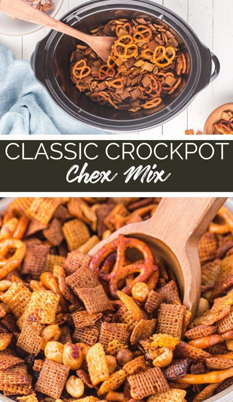 Easy Healthy Trail Mix Recipes, Chex Mix In Crockpot, Classic Chex Mix Recipes, Crock Pot Chex Mix Original, Original Chex Party Mix Recipe, Baked Chex Mix Recipes, Crockpot Check Mix Easy Recipes, Slow Cooker Chex Mix Recipes, Chex Mix Recipes Original Crock Pot