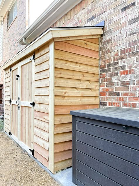 DIY Cedar Garden Shed - No Kit & Built in a Weekend! 2 Sheds In Backyard, Shed Small Backyard, Shed Connected To House, Side Yard Storage Shed, Outdoor Closet Ideas, Surf Shed Ideas, Push Mower Storage Shed, Lean Two Shed, Workshop Shed Ideas