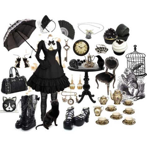 Gothic Lolita Tea Party (ft. Rabbit from Alice <3 ) Victorian Gothic Tea Party, Gothic Garden Party, Black Tea Party Outfit, Goth Tea Party Outfit, Goth Tea Party, Gothic Tea Party, Gothic Dinner, Tea Party Outfit, Gothic Birthday