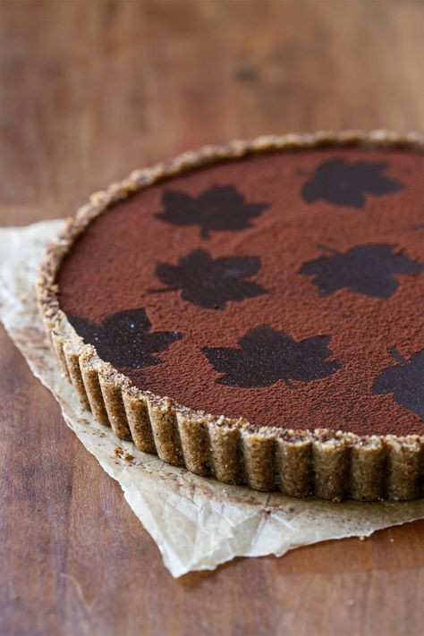 Bittersweet Chocolate Pumpkin Tart with Spiced Pecan Crust Chocolate Pumpkin Tart, Pumpkin Tart, Pecan Crust, Pumpkin Tarts, Chocolate Pumpkin, Warm Chocolate, Vanilla Wafers, Chocolate Tart, Thanksgiving Desserts