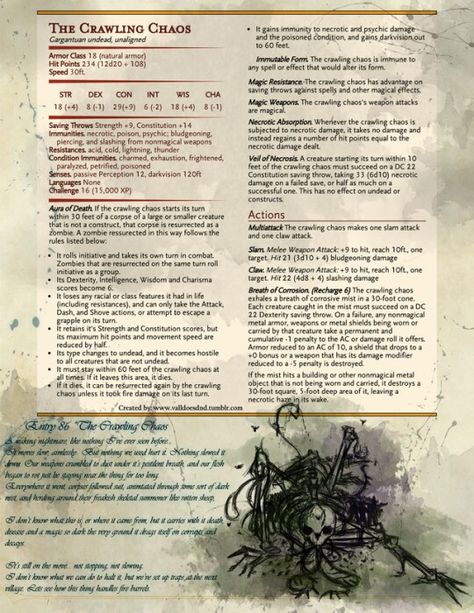 Necromancy Magic, Homebrew 5e, Dnd Statblocks, Dnd Enemies, Horror Creatures, Dnd Resources, 5e Monsters, Dnd Creatures, Dnd Stats