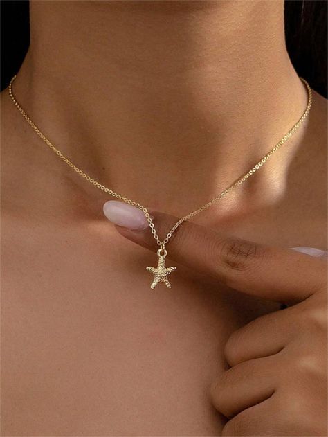 1pc Simple Gold-Color Starfish Ocean Beach Vacation Style Pendant Necklace For Women Gold Star    Stainless Steel     Women Fashion Jewelry, size features are:Bust: ,Length: ,Sleeve Length: Beach Vacation Style, Starfish Pendant, Women Pendant, Watches Women Fashion, Vacation Style, Gold Star, Color Dorado, Stainless Steel Necklace, Ocean Beach