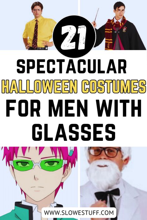 Images of halloween costume ideas with glasses for men with the banner 21 spectacular halloween costumes for men with glasses and the website www.slowestuff.com listed Quick Mens Halloween Costumes, Cool Male Halloween Costumes, Halloween Costumes Guys Easy, Easy Diy Mens Halloween Costumes, Easy Last Minute Halloween Costumes Men, Last Minute Costume Ideas Men, Halloween Costume With Glasses, Simple Mens Halloween Costumes, Easy Mens Costumes