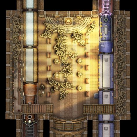 Train Station end | Inkarnate - Create Fantasy Maps Online Train Station Battlemap, Dnd Train Map, Fantasy Train Station, Dnd Eberron, Fantasy Interior, Map Inspiration, Station Map, Weird West, Train Map