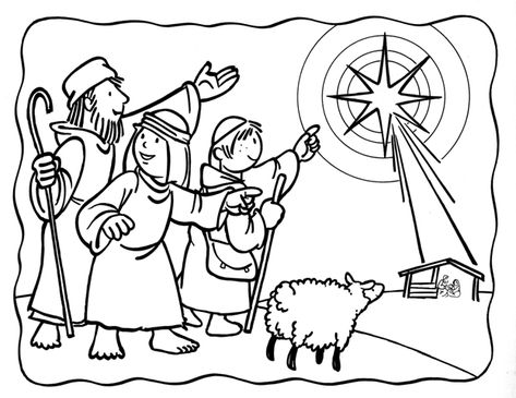 Shepherds see the star Advent Coloring Pages, Nativity Coloring Pages, Christmas Sunday School, Christmas Sunday, Sunday School Coloring Pages, Roi Mage, Bible Story Crafts, School Coloring Pages, Bible Coloring Pages