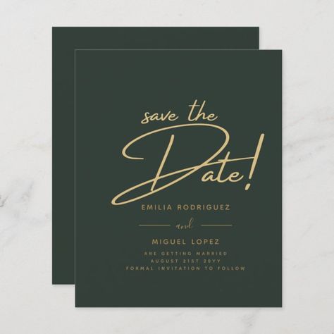 Wedding Zazzle, Green Gold Weddings, Gold Save The Dates, Modern Monochrome, Date Cards, Formal Invitation, Wedding Save The Date, Wedding Announcements, Wedding Saving