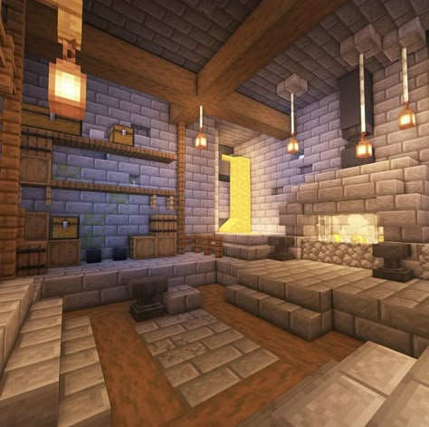 Minecraft Forge Room, Minecraft House Interior, Minecraft Underground, Interior Minecraft, Minecraft Decoration, Minecraft Forge, Minecraft Interior, Minecraft Structures, Minecraft Interior Design