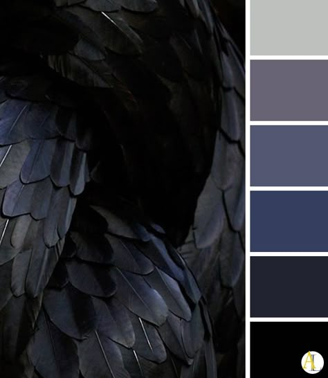 Gothic House Color Palette, Light To Dark Color Palette, Dark Tones Color Palette, Crow Color Palette, Blue Goth Color Palette, Dark Cool Tone Color Palette, Raven Color Palette, Black Blue Wedding Color Schemes, Darkness Color Palette