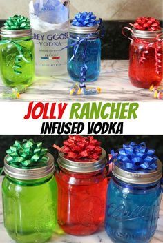 Rompope Recipe, Christmas Themed Drinks, Jolly Rancher Vodka, Jolly Rancher Flavors, Vodka Recipes Drinks, Jolly Ranchers, Mason Jar Drinks, Homemade Liquor, Alcholic Drinks